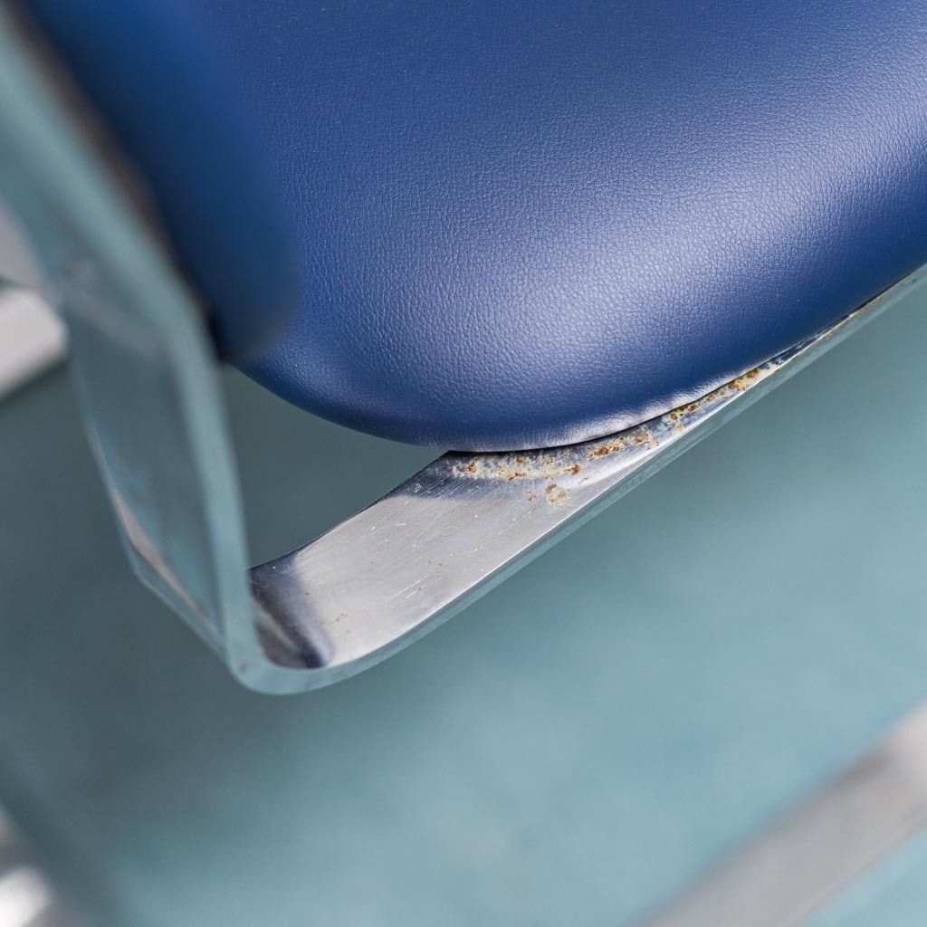 photo furniture Set Of 4 Eco Leather Chairs Blue Chromed Metal 70's Vintage