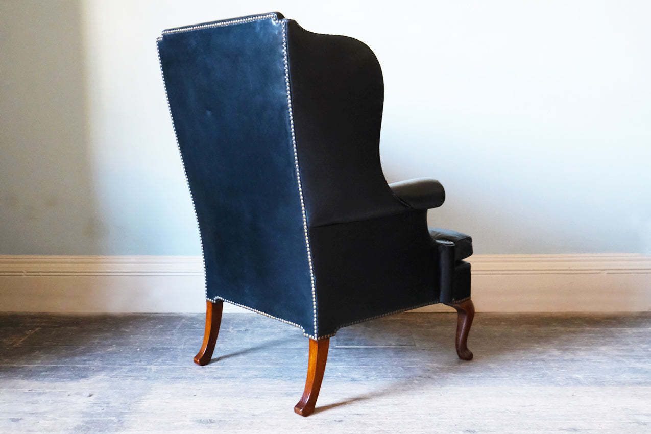Georgian Black Leather Upholstered Wingback Armchair photo Furniture