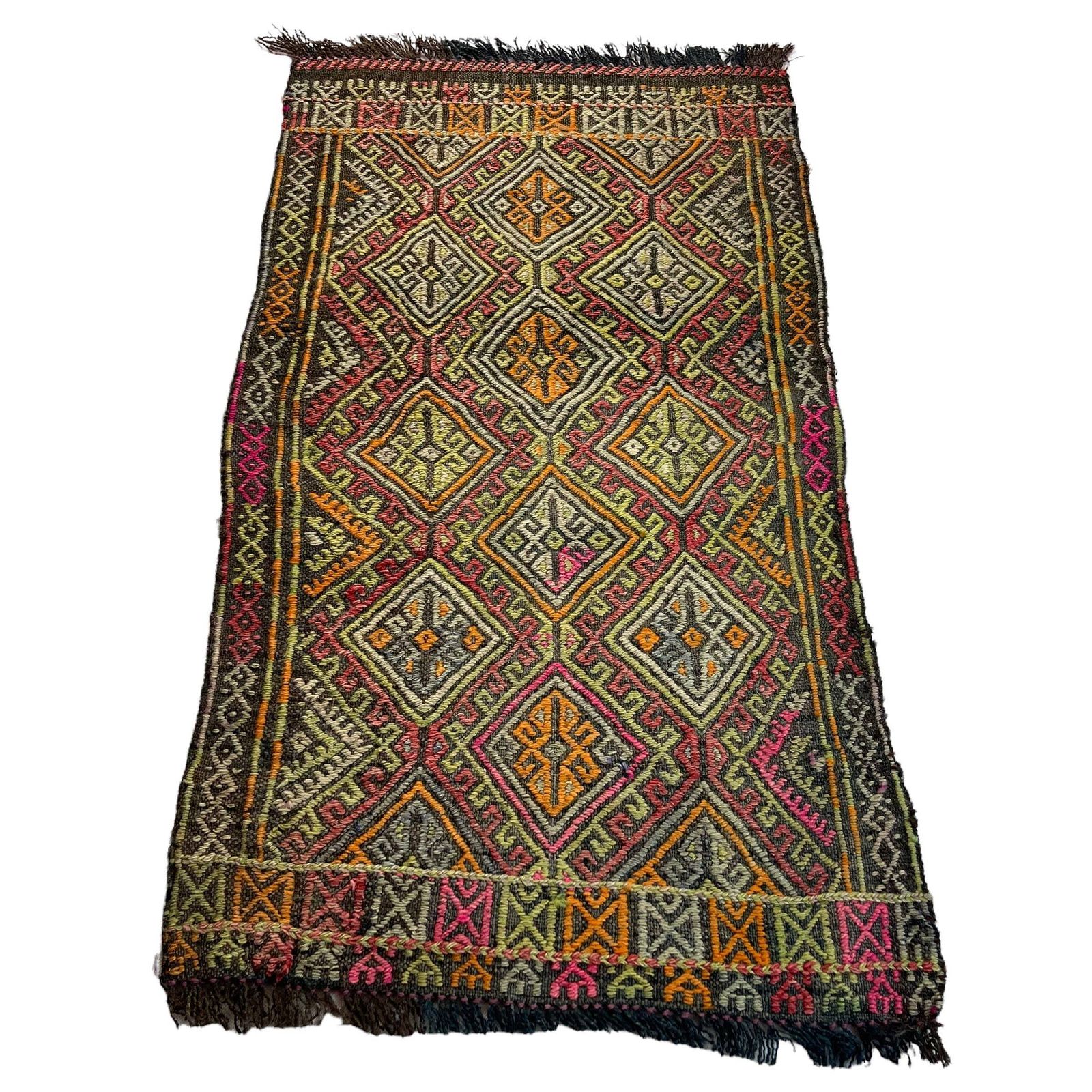Traditional Turkish Mini Kilim Rug , Vintage Anatolian Turkish Kilim Rug , 90 X 52 Cm photo Textiles