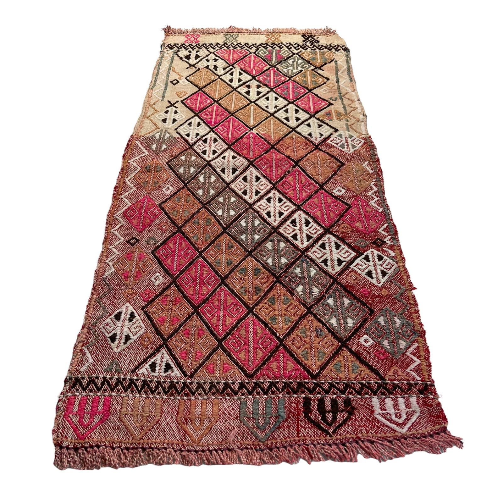 Traditional Turkish Mini Kilim Rug , Vintage Anatolian Turkish Kilim Rug , 90 X 44 Cm