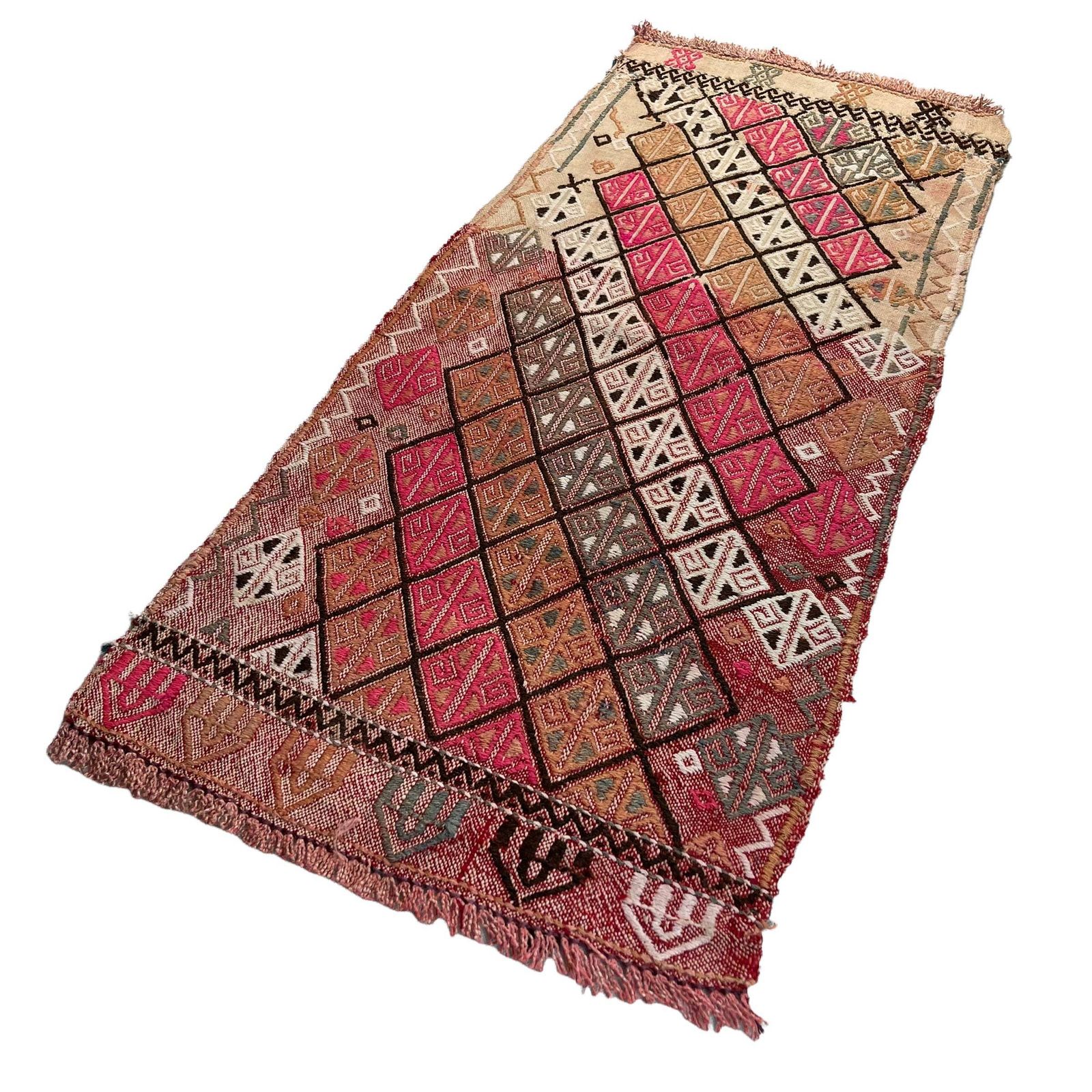 Traditional Turkish Mini Kilim Rug , Vintage Anatolian Turkish Kilim Rug , 90 X 44 Cm photo Textiles