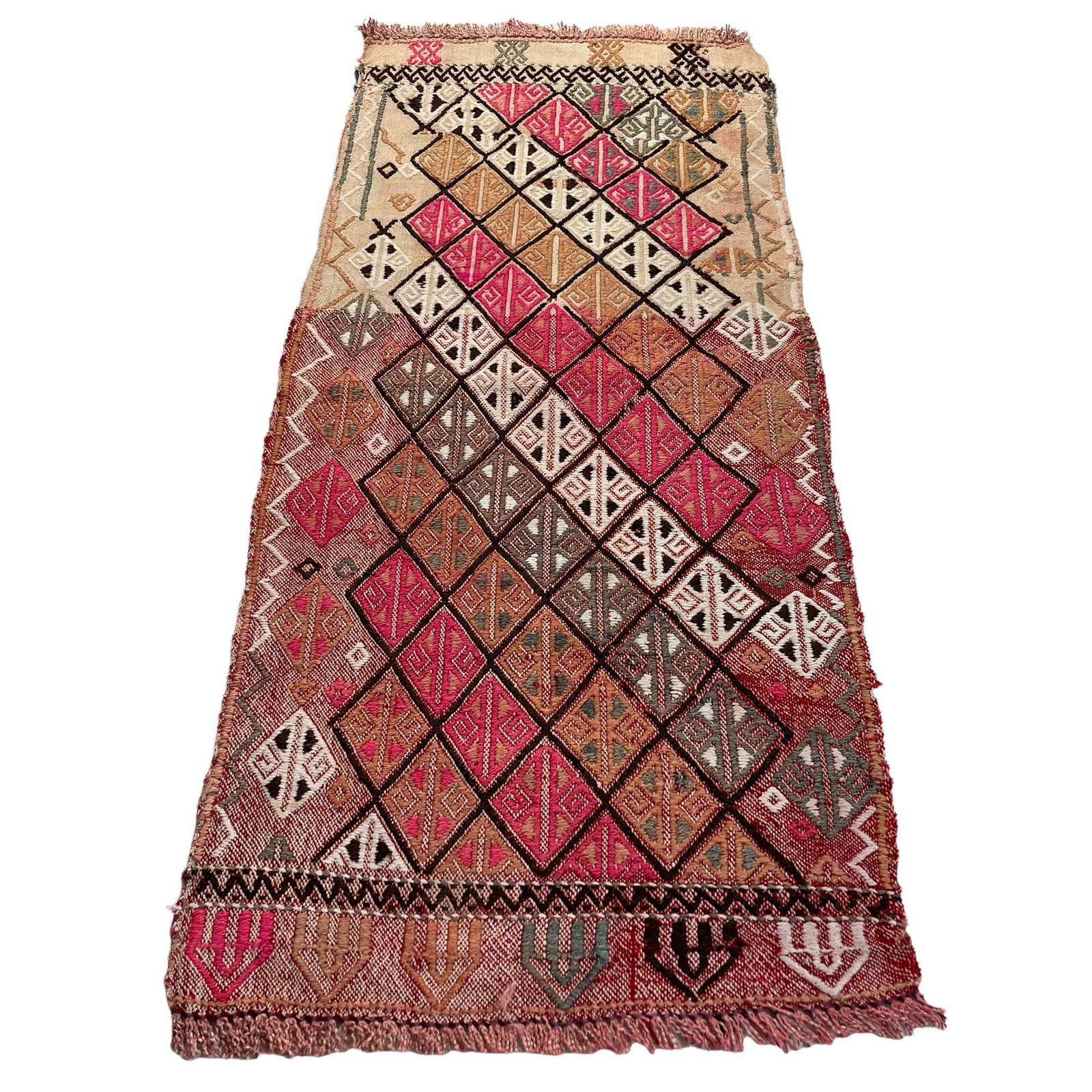 Traditional Turkish Mini Kilim Rug , Vintage Anatolian Turkish Kilim Rug , 90 X 44 Cm photo vintage