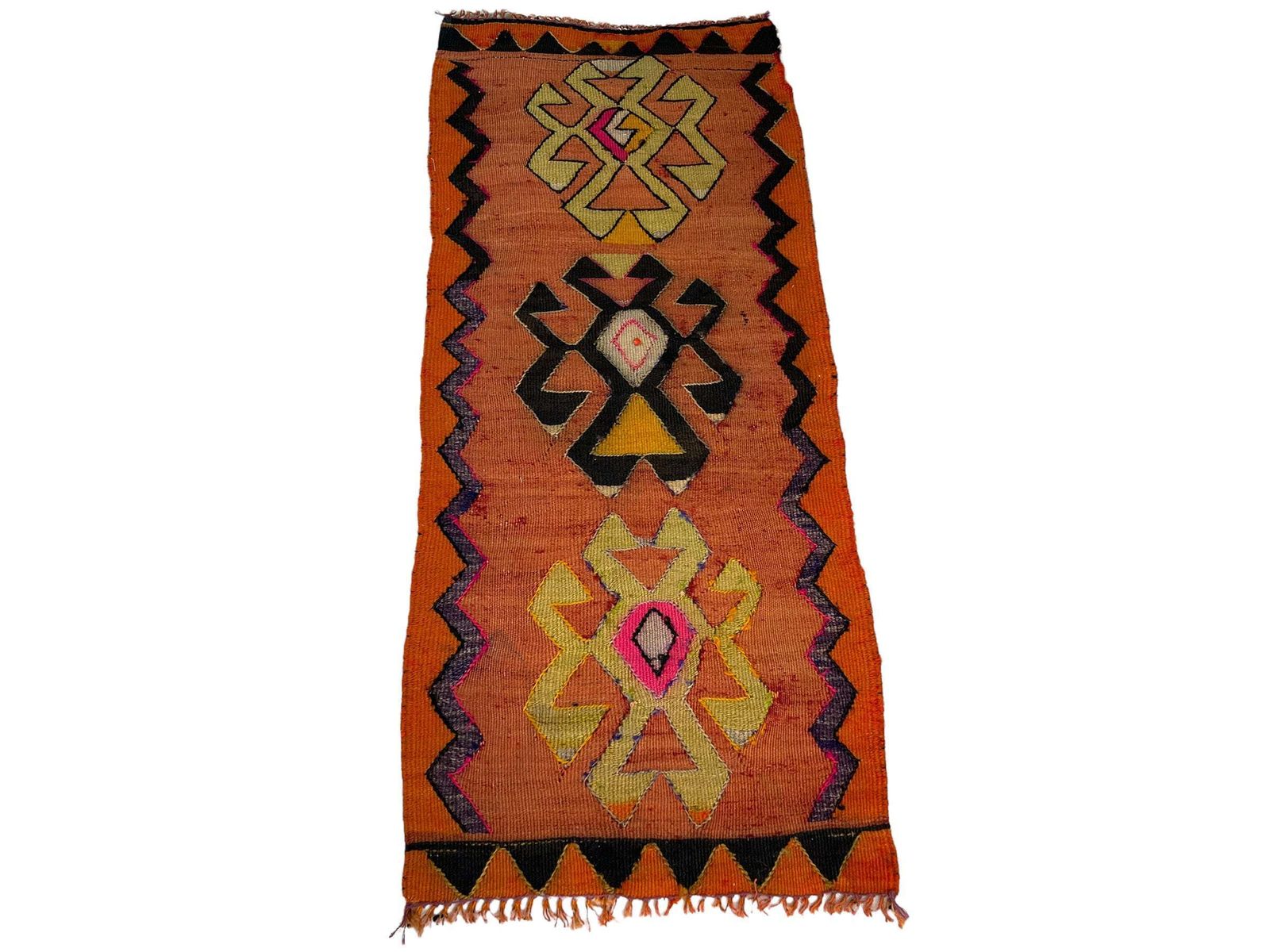 Traditional Turkish Mini Kilim Rug , Vintage Anatolian Turkish Kilim Rug , 102 X 43 Cm photo vintage