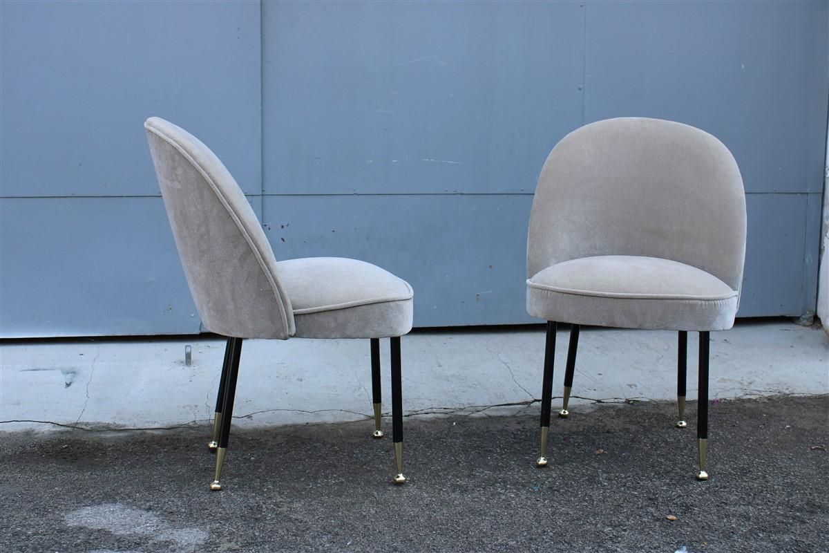 Pair Mid Century Italian Chairs Light Gray Velvet Metal Brass Rinaldi Gastone photo Furniture