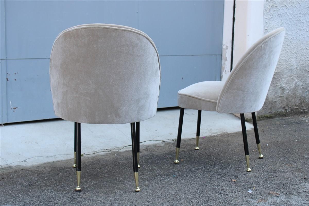 photo furniture Pair Mid Century Italian Chairs Light Gray Velvet Metal Brass Rinaldi Gastone