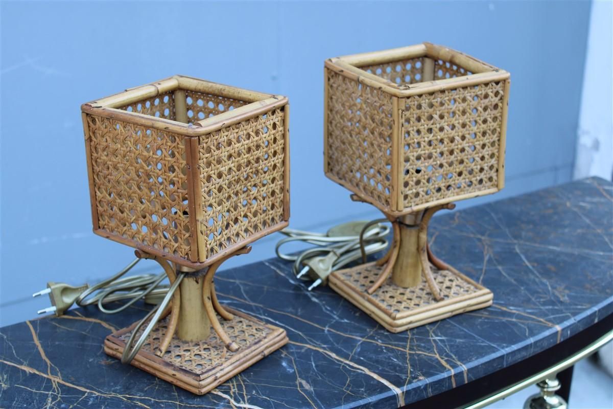 Pair Small Mid Centry Table Lamp Bamboo Italian Design, 1950 photo furniture