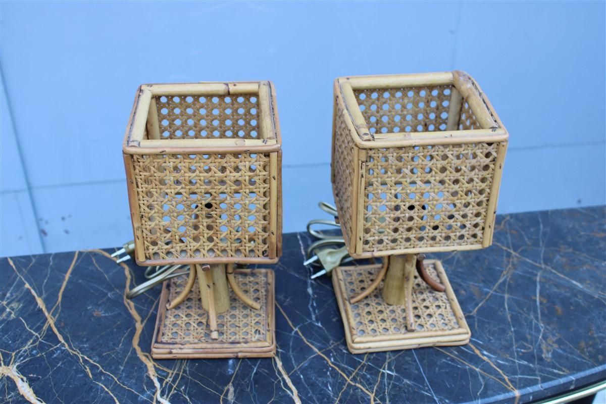 Pair Small Mid Centry Table Lamp Bamboo Italian Design, 1950 photo vinterior