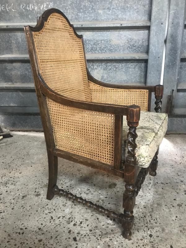 Antique Oak Jacobean Style Bergere Chair photo furniture