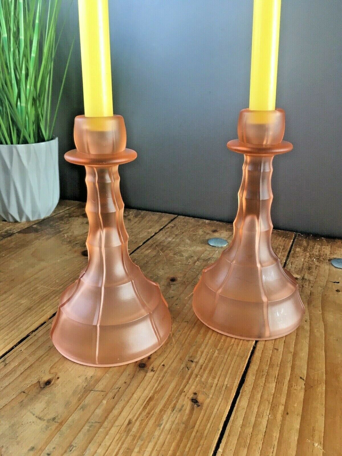 Rare Pair Of Art Deco Frosted Glass Candlesticks Candle Holders Walther & Sohne photo furniture