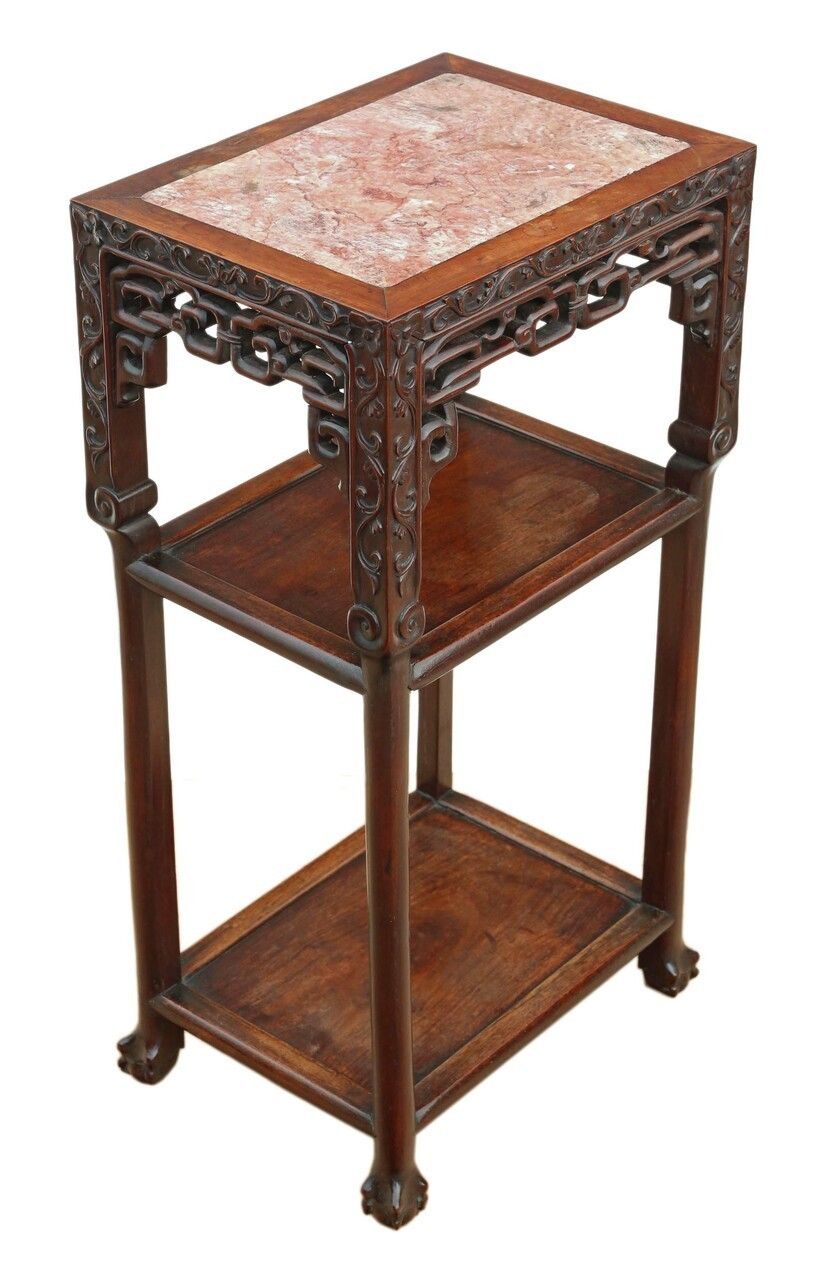 19th Century Chinese Hardwood And Marble Vase Lamp Side Bedside Table photo Furniture