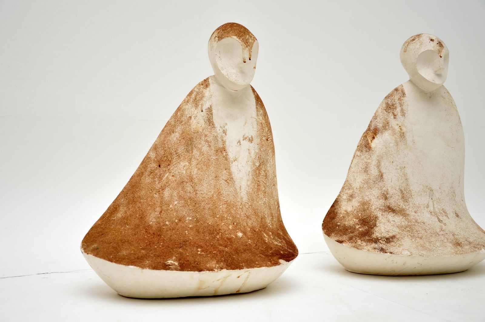 Pair Of Distressed Clay Sculptures Vintage 1960's photo for sale