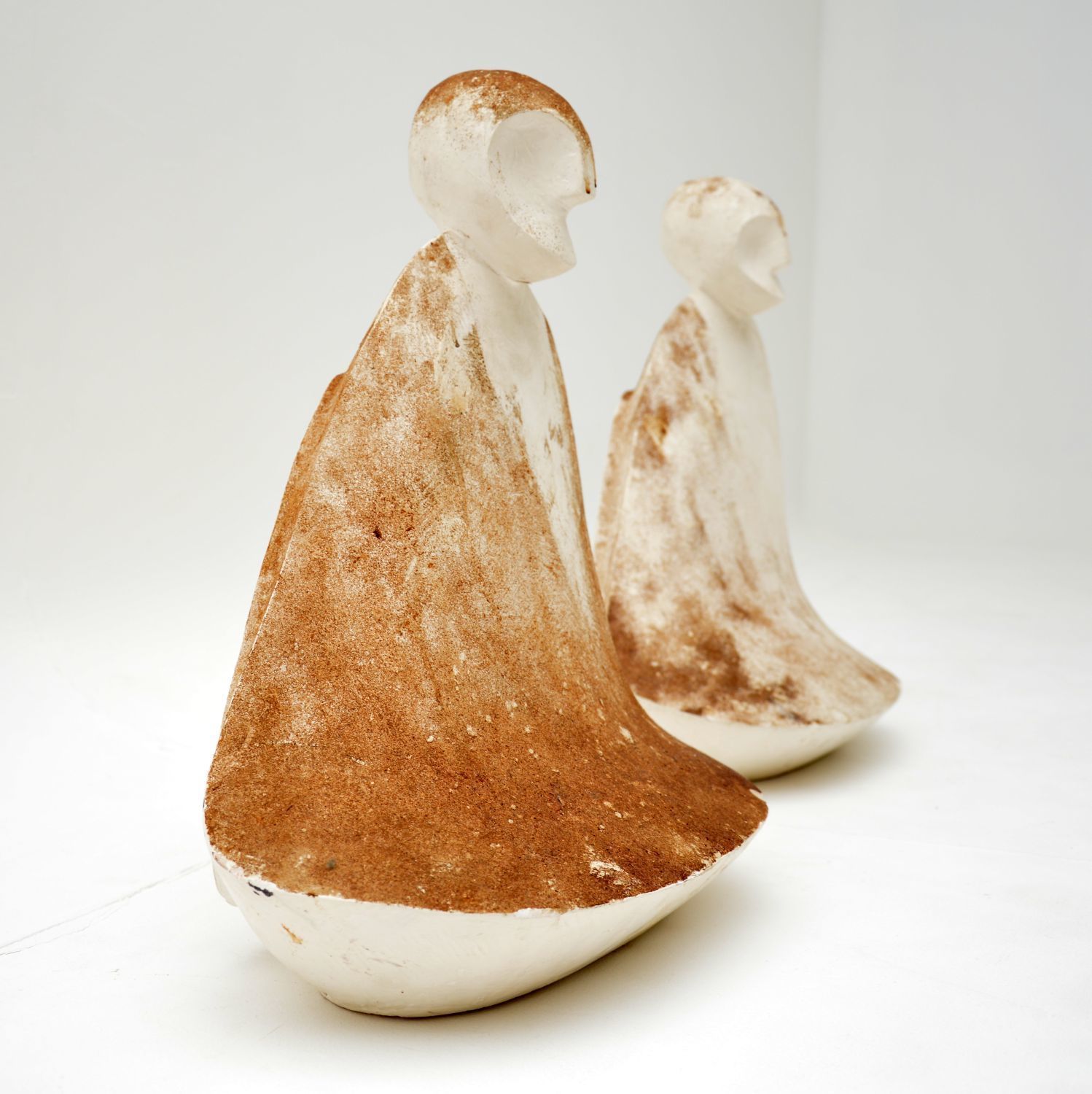 Pair Of Distressed Clay Sculptures Vintage 1960's photo vintage