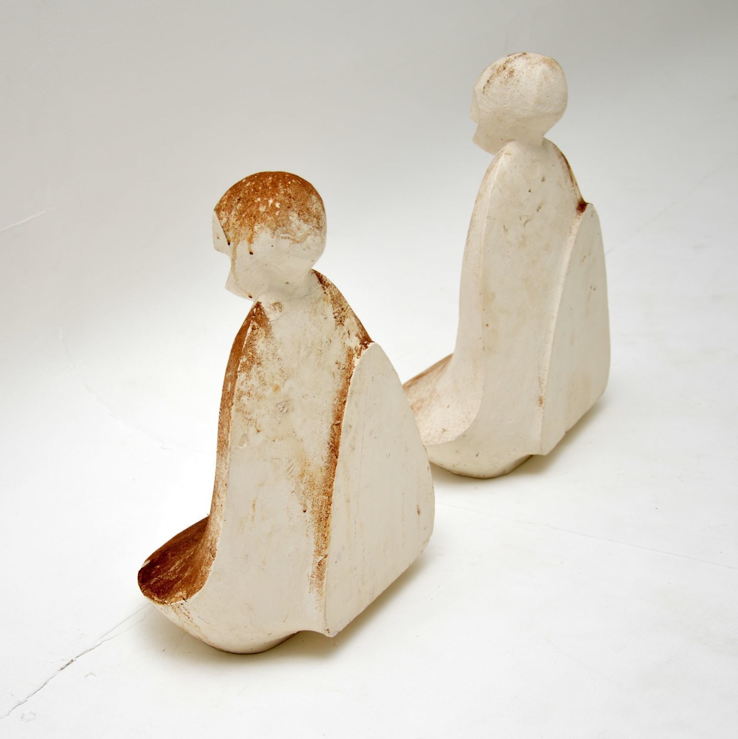 photo for sale Pair Of Distressed Clay Sculptures Vintage 1960's