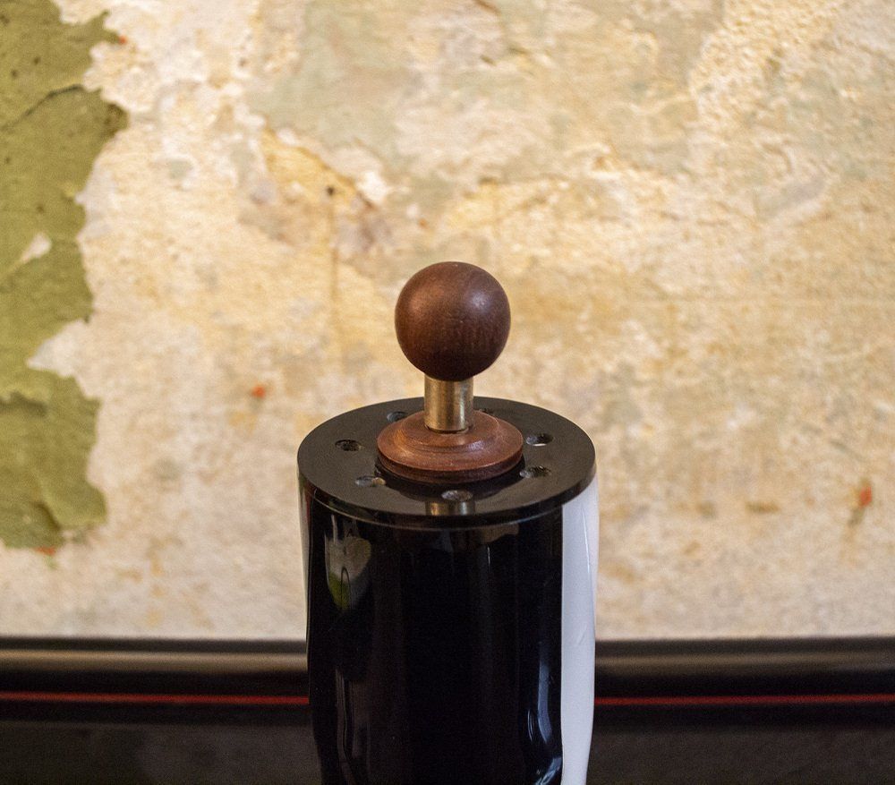 Wooden Black And White Acrylic Glass Table Lamp Italy 1950s photo for sale