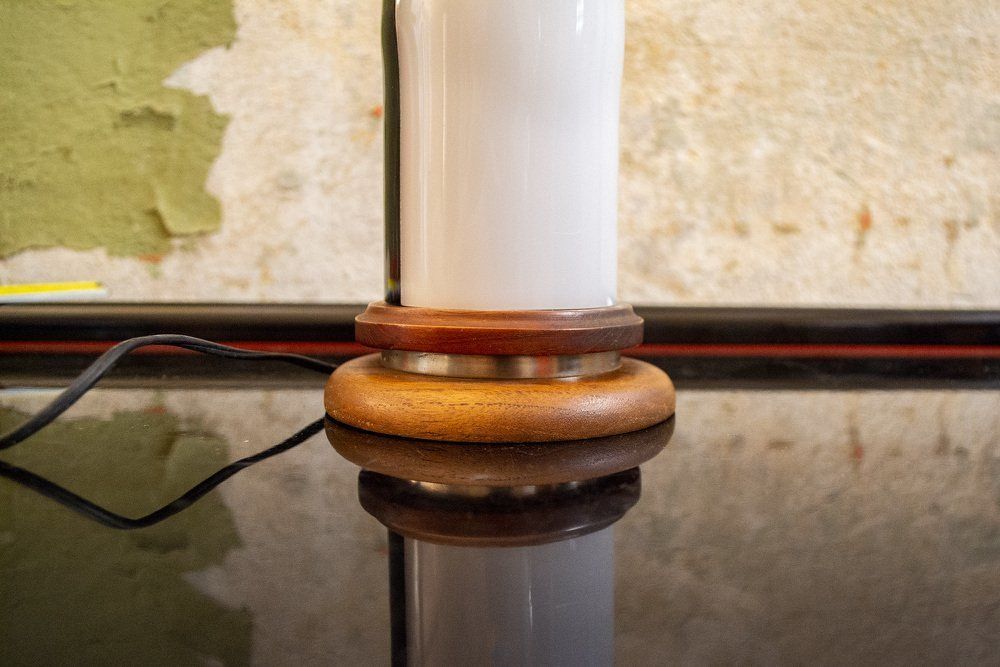 Wooden Black And White Acrylic Glass Table Lamp Italy 1950s photo Lighting