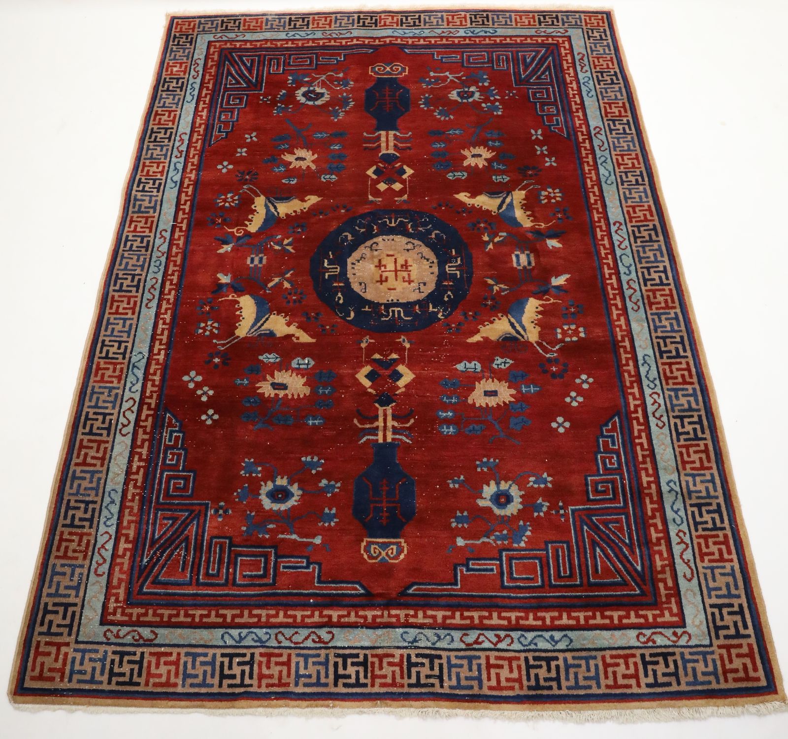 Antique Handmade Chinese Khotan Rug/Carpet Geometric Deco Design Knotted photo furniture