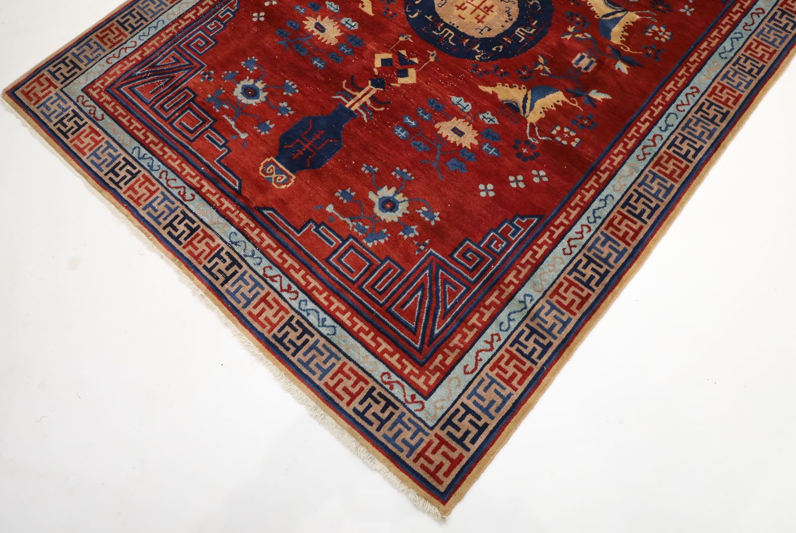 Antique Handmade Chinese Khotan Rug/Carpet Geometric Deco Design Knotted photo vinterior