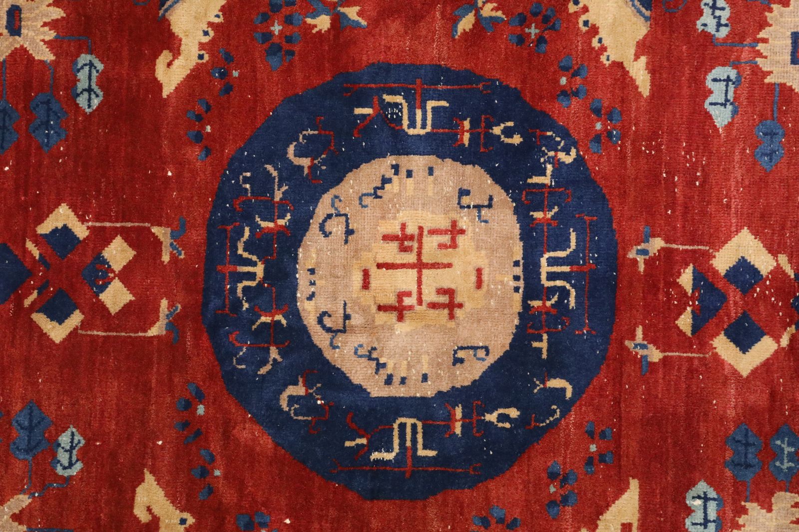 Antique Handmade Chinese Khotan Rug/Carpet Geometric Deco Design Knotted photo vintage