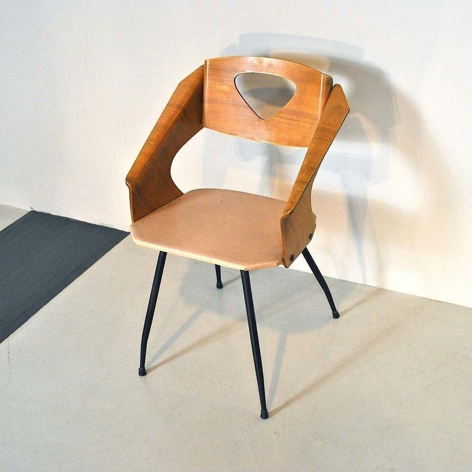 Carlo Ratti Italian Midcentury Chair In Curved Wood photo furniture