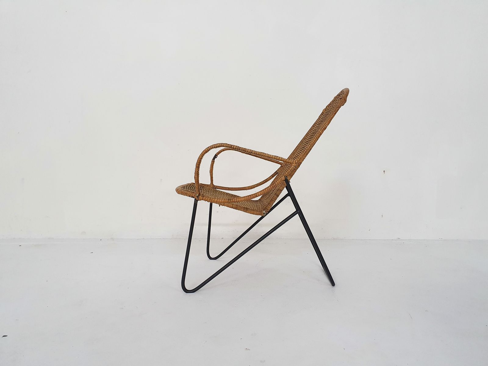 Elegante Kinderstoel Van Rotan En Metaal, Ca. Jaren 1950 photo furniture