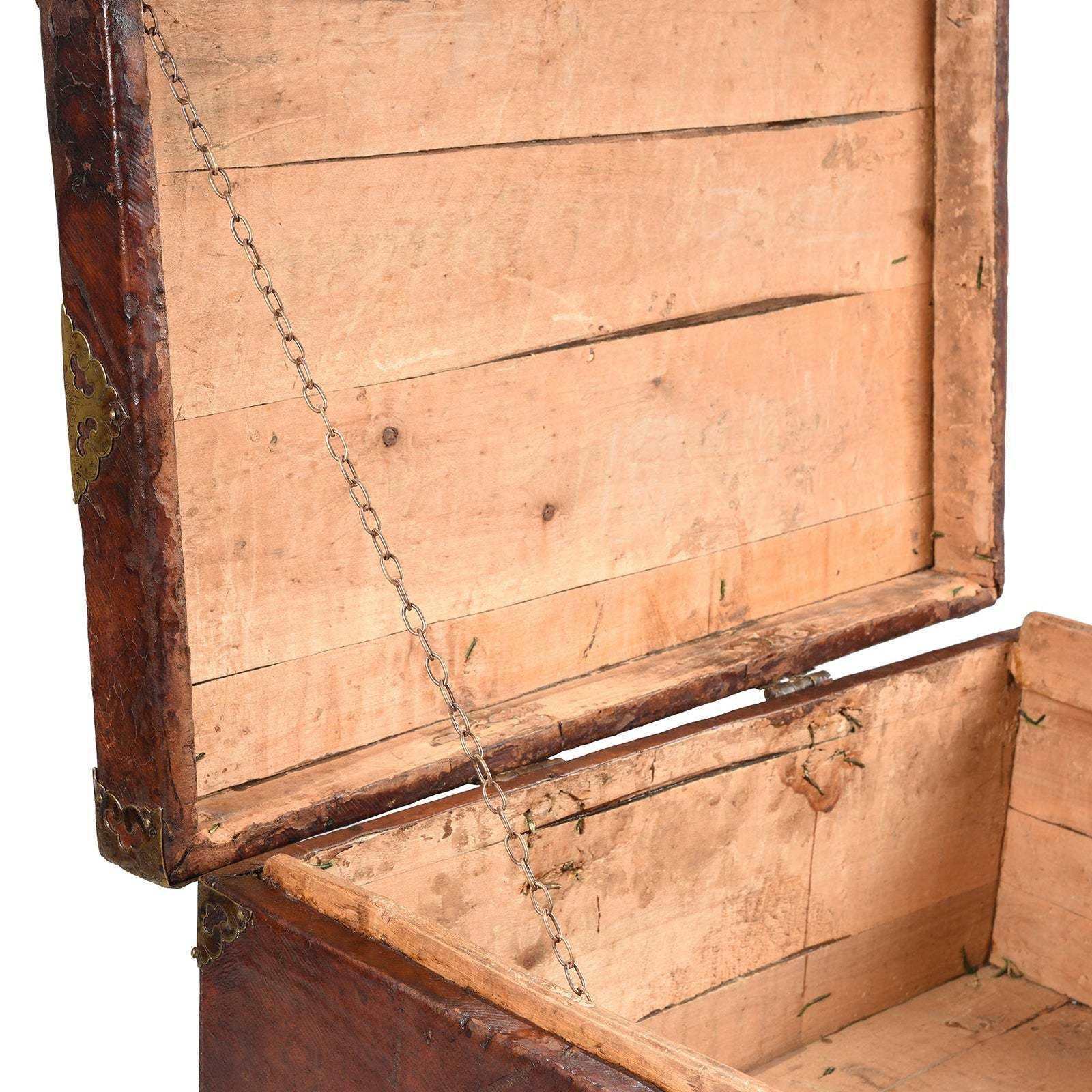 Tibetan Brass Bound Leather Trunk   19thc photo vintage