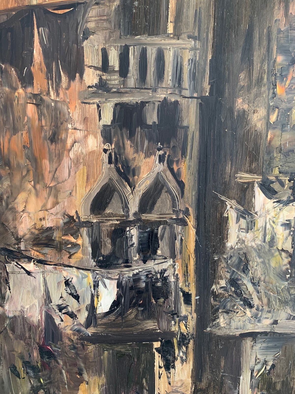 Interesting Midcentury Oil On Board Painting With Influences Of John Piper And Frank Auerbach, Signed Clarke '71 photo furniture