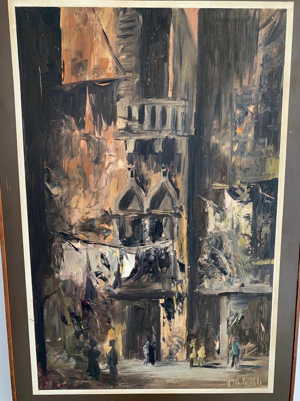 Interesting Midcentury Oil On Board Painting With Influences Of John Piper And Frank Auerbach, Signed Clarke '71 photo vinterior