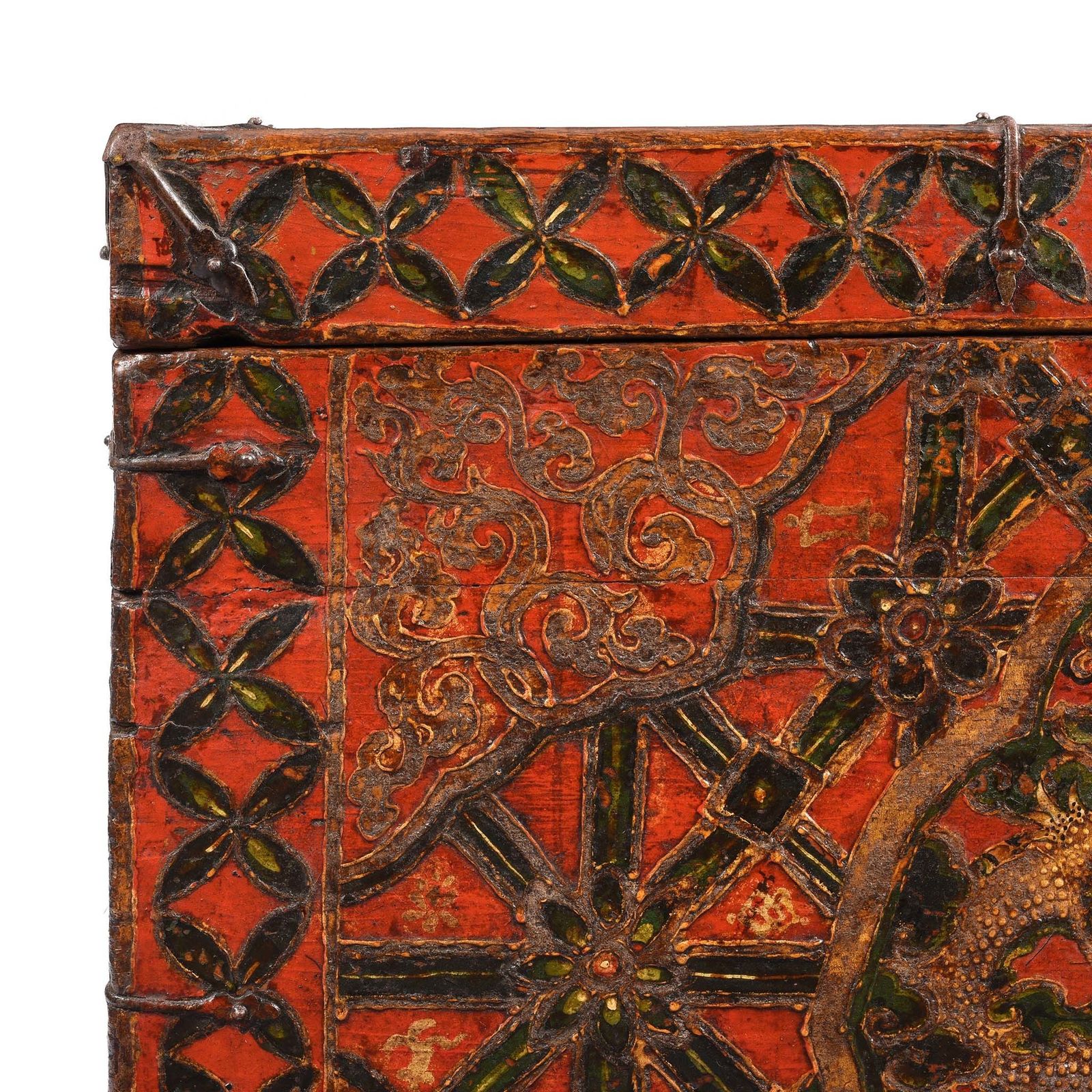 Antique Painted Tibetan 'Double Dragon' Storage Chest 17th Century photo Furniture