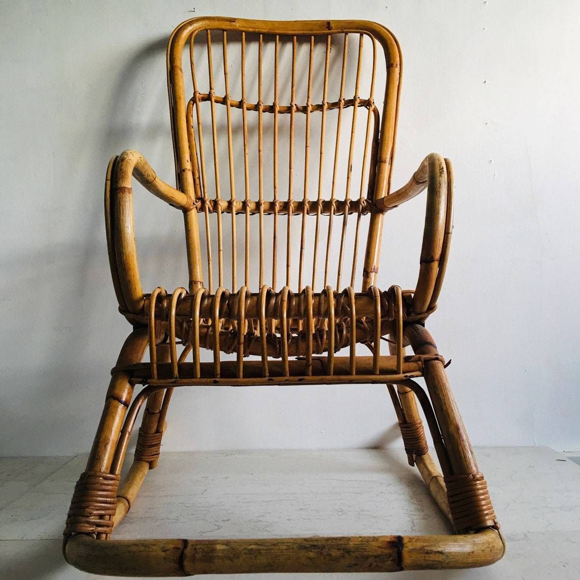 Vintage Franco Albini Bamboo Midcentury Rocking Chair / Armchair / Chair