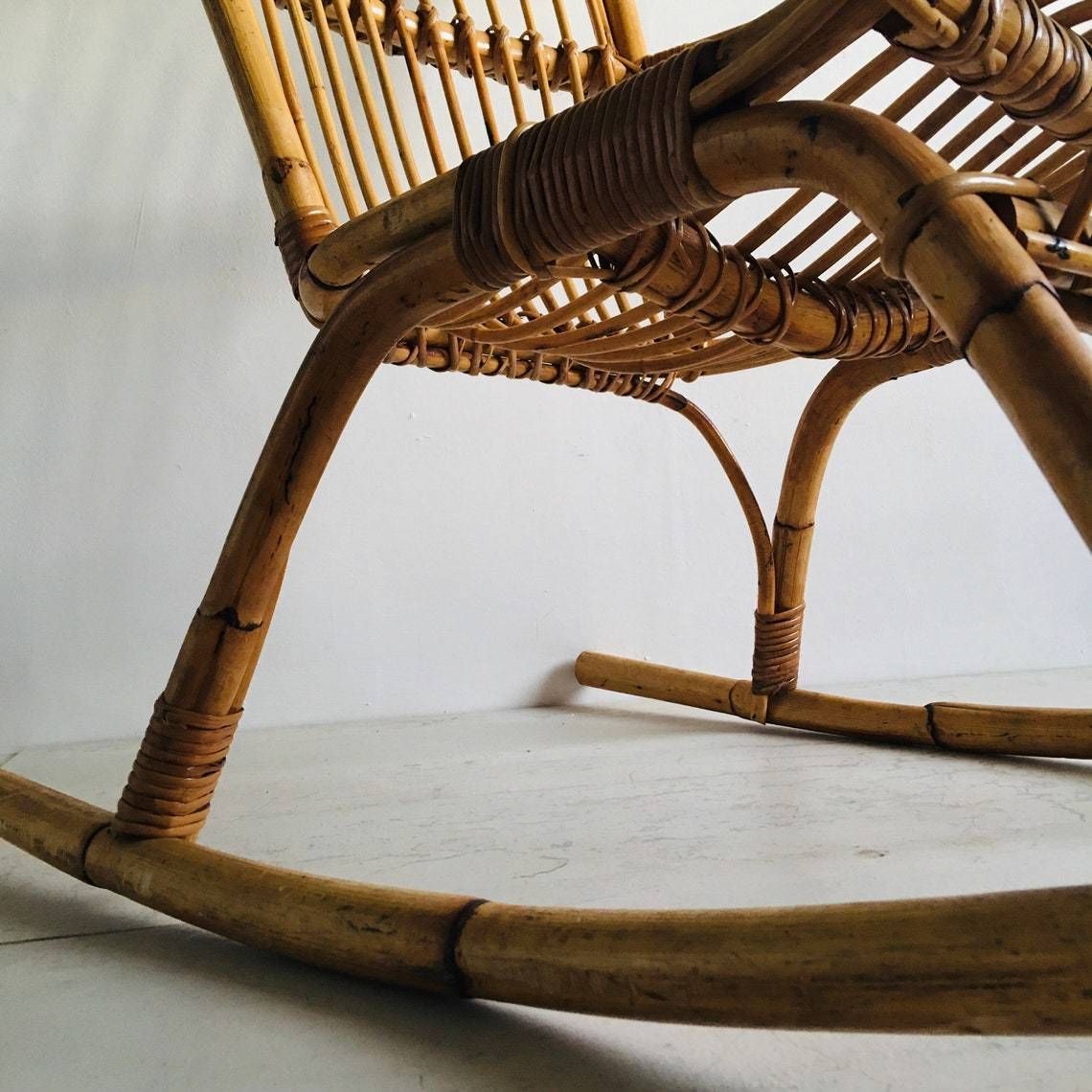 Vintage Franco Albini Bamboo Midcentury Rocking Chair / Armchair / Chair photo for sale