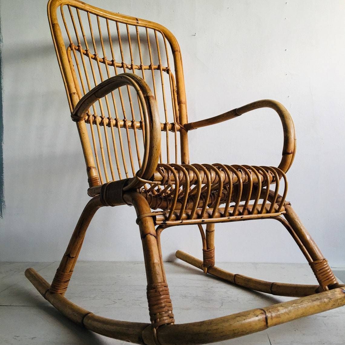 Vintage Franco Albini Bamboo Midcentury Rocking Chair / Armchair / Chair photo buy