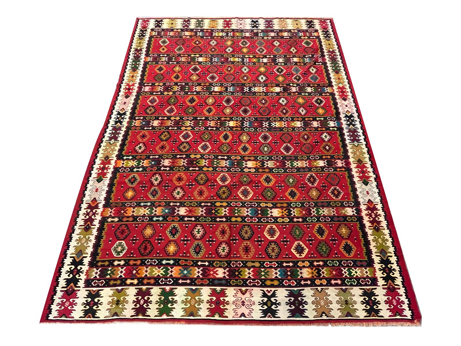 Antique Turkish Pirot Kilim Rug Handwoven Red Wool Flatwoven Rug photo furniture