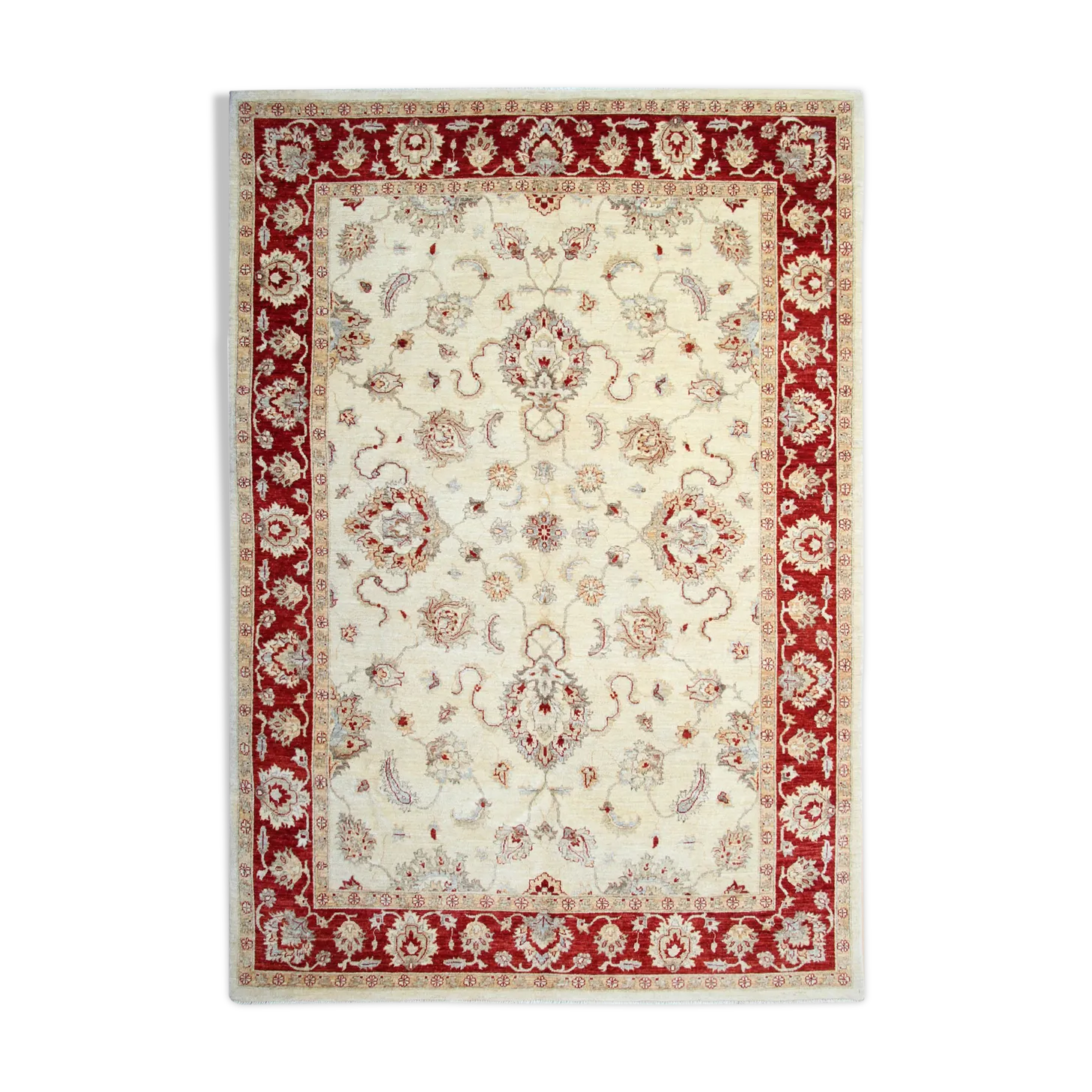 Red Cream Wool Ziegler Rug Handwoven Floral Carpet