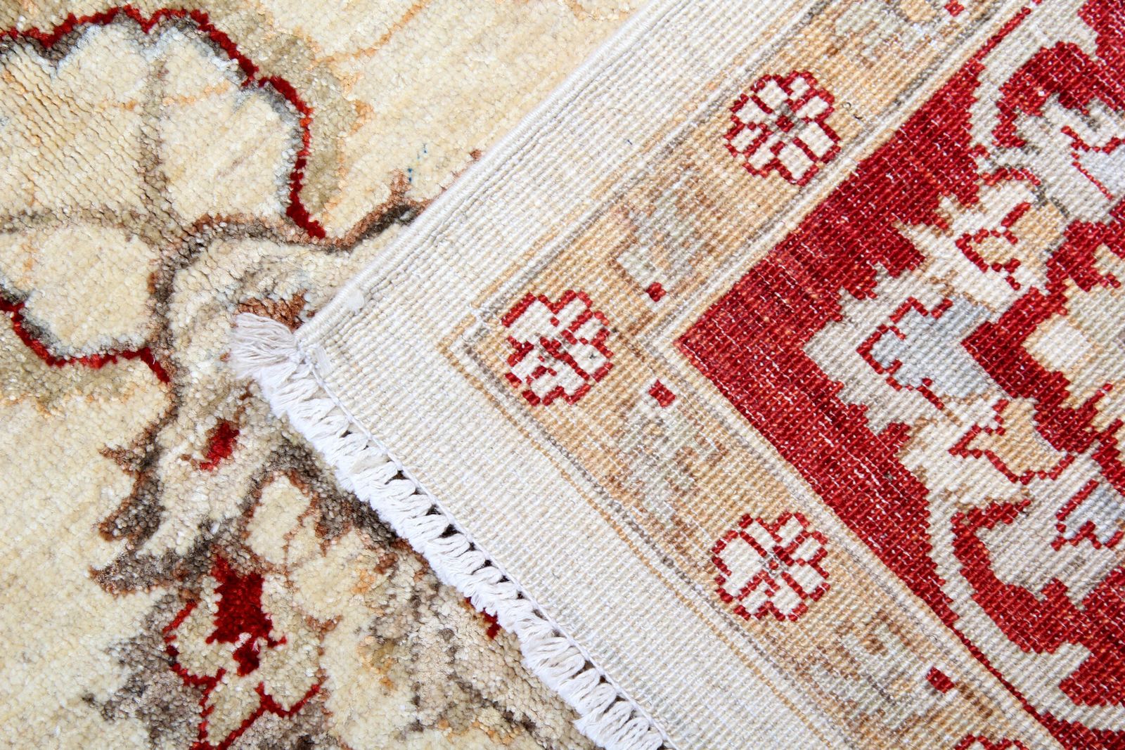Red Cream Wool Ziegler Rug Handwoven Floral Carpet photo vintage