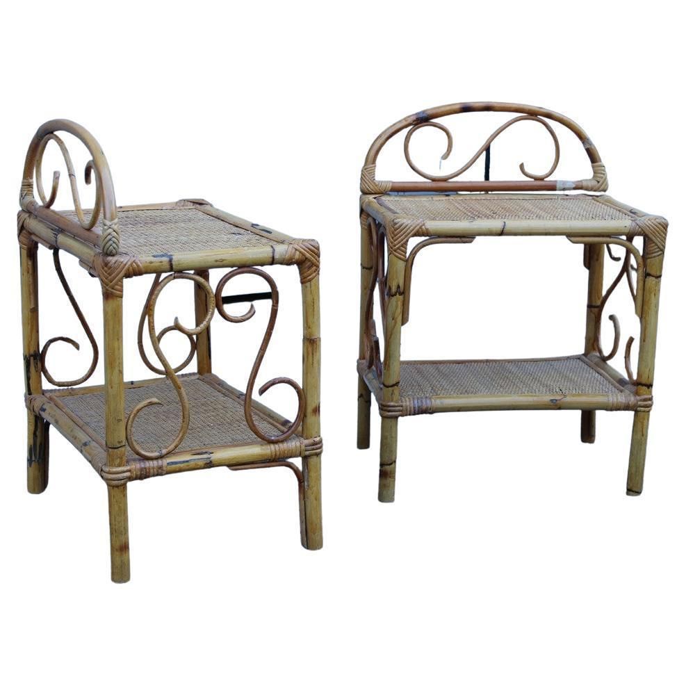 Naturalist Pair Night Stands Mid Century Italian Design Bamboo Minimal 1950s