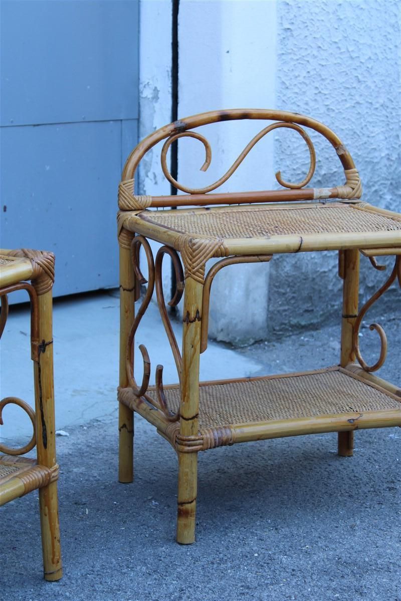 Furniture Naturalist Pair Night Stands Mid Century Italian Design Bamboo Minimal 1950s photo