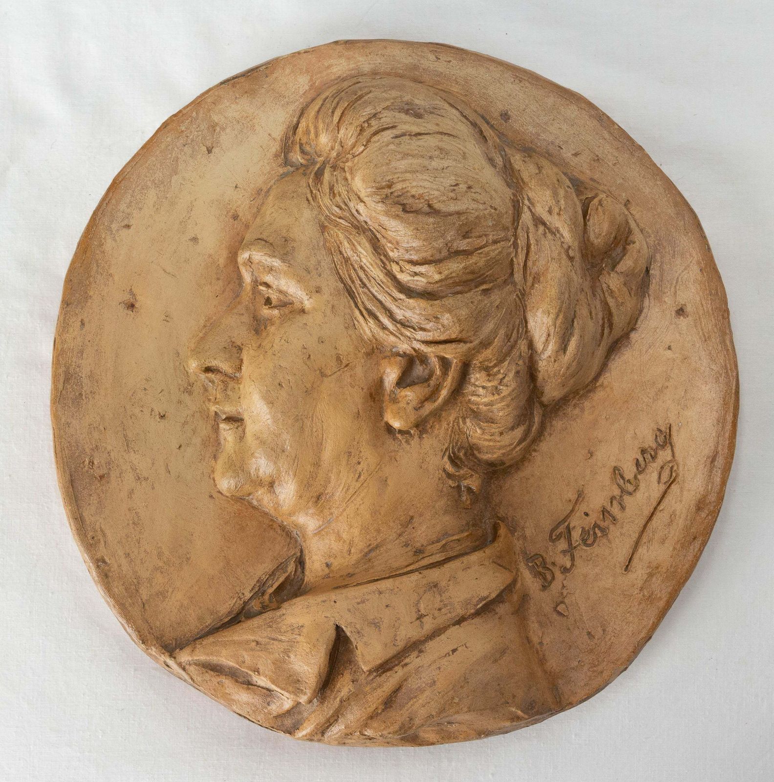 Wall Plaque Sculpture Medallion Woman Figure Signed B. Feinberg, Late 19th C photo furniture