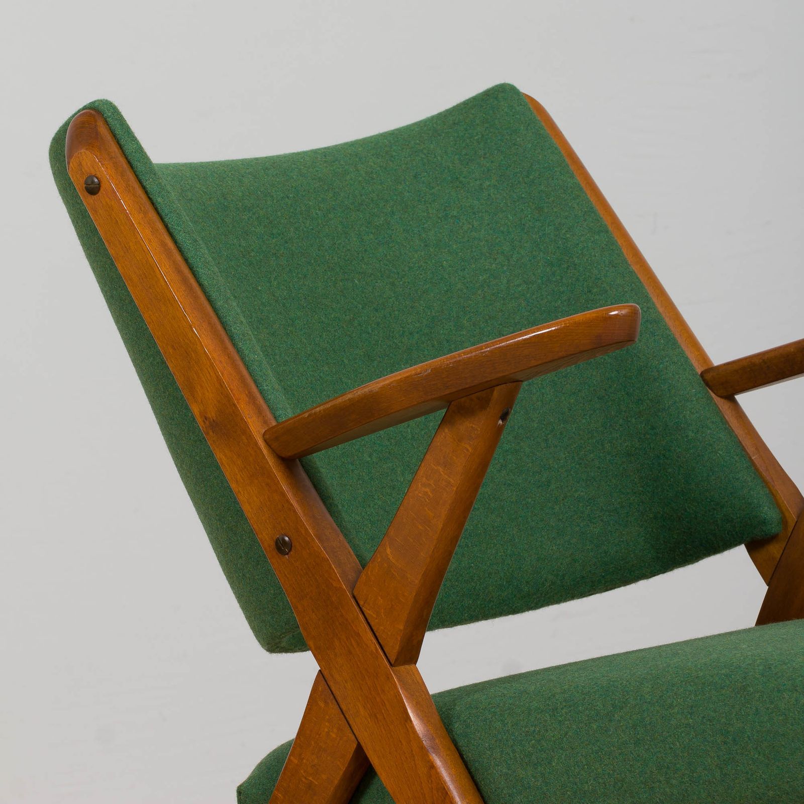1170.0 Pair Of Dal Vera Model 3011 Armchairs In Green Wool Made By Colegoano Italia, 1950s photo