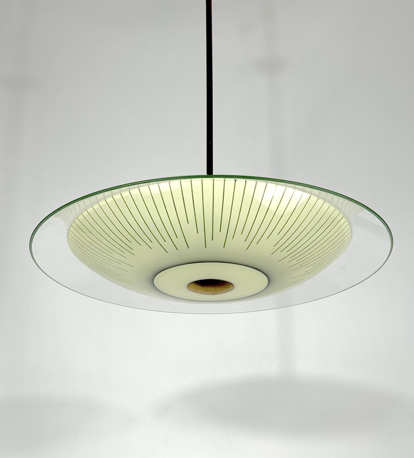 Fontana Arte Style, Mid Century Curved Glass Disc Chandelier From 50s photo furniture
