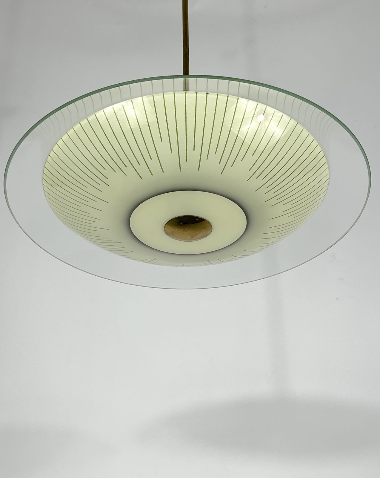 Fontana Arte Style, Mid Century Curved Glass Disc Chandelier From 50s photo 1417.0