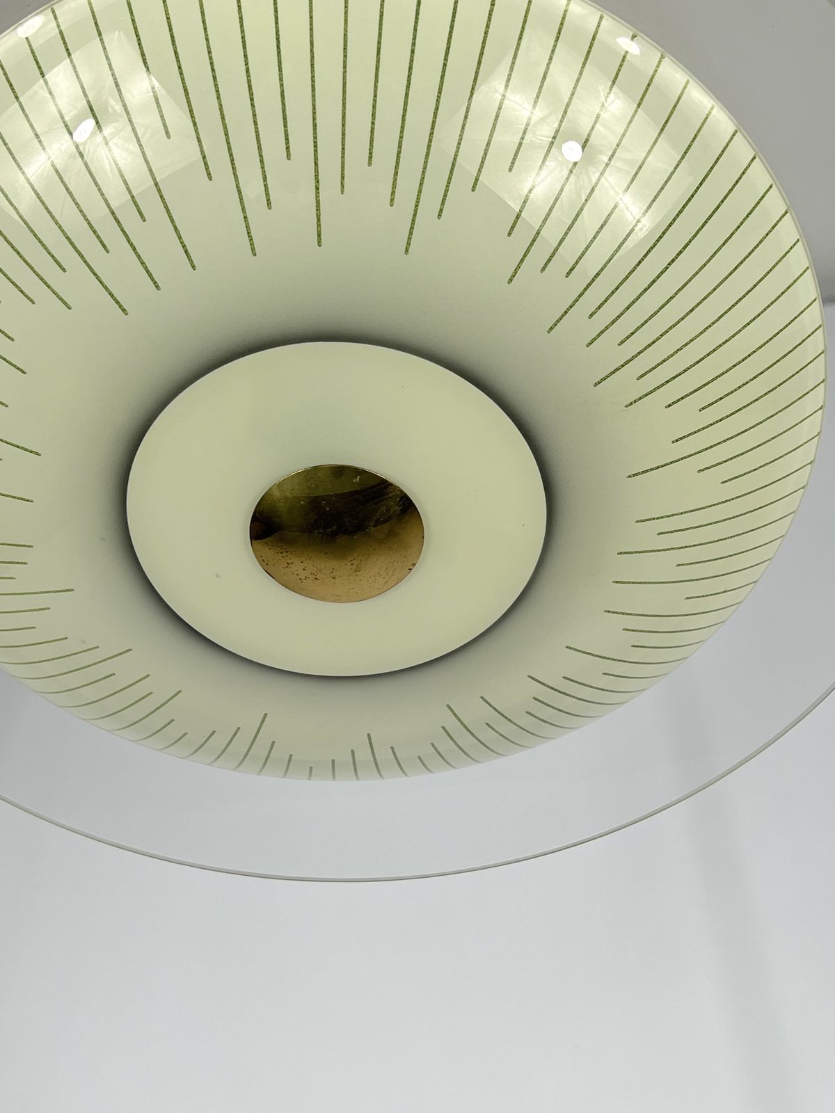 photo for sale Fontana Arte Style, Mid Century Curved Glass Disc Chandelier From 50s