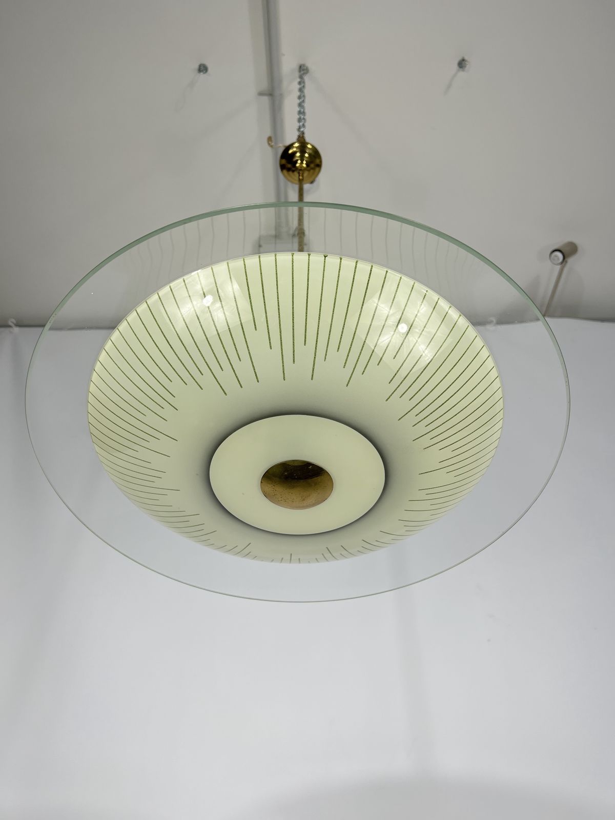 Lighting Fontana Arte Style, Mid Century Curved Glass Disc Chandelier From 50s photo