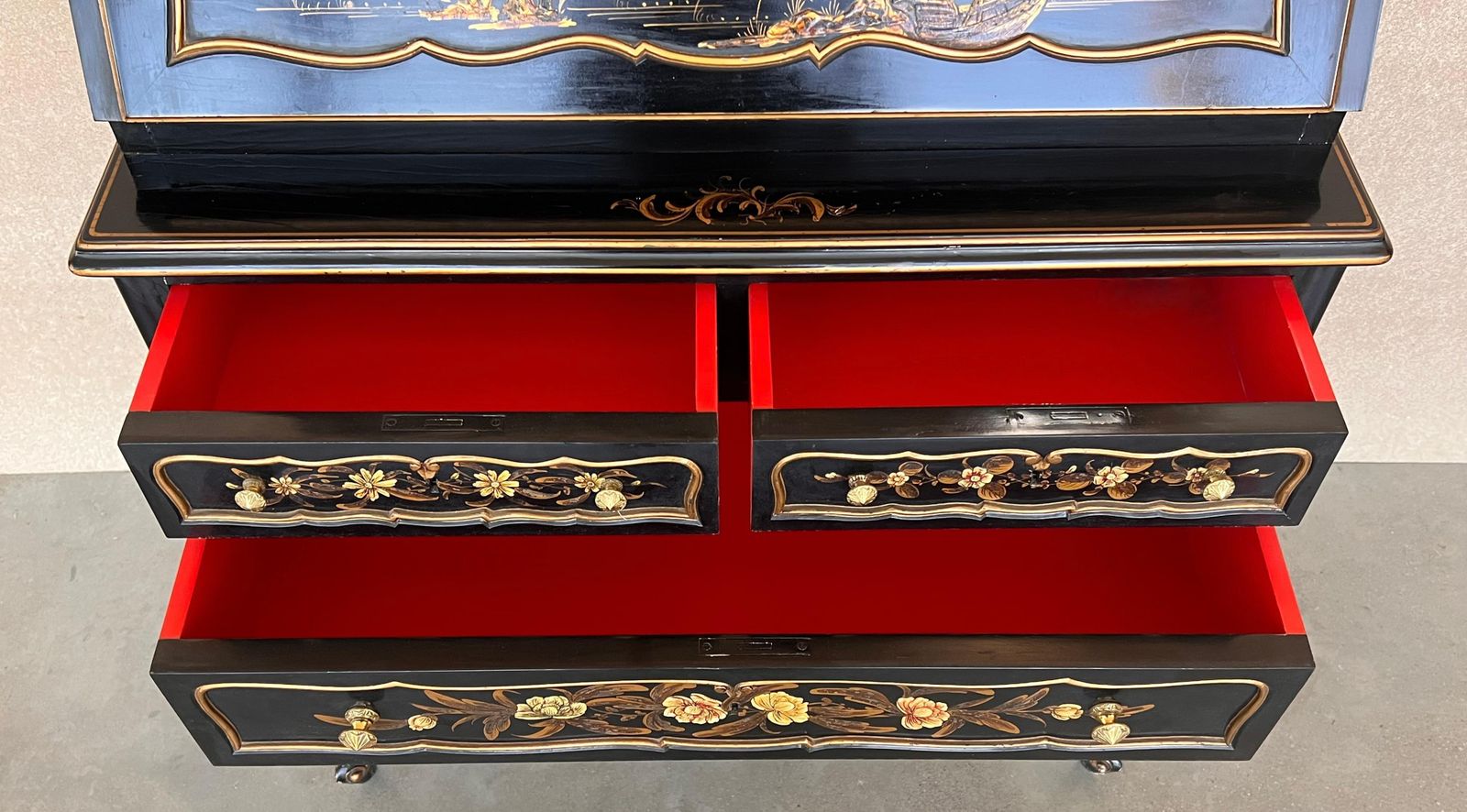 Mobilier Bureau à abattant de style Chippendale en bois laqué noir, vers 1900 photo