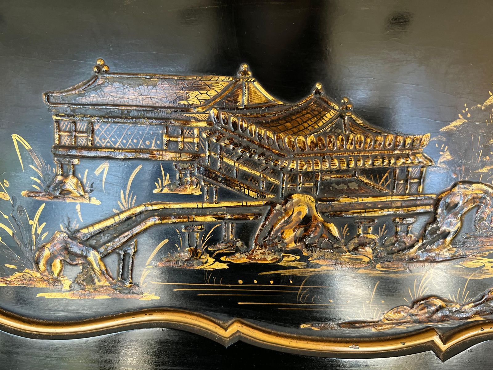 3478.0 Bureau à abattant de style Chippendale en bois laqué noir, vers 1900 photo