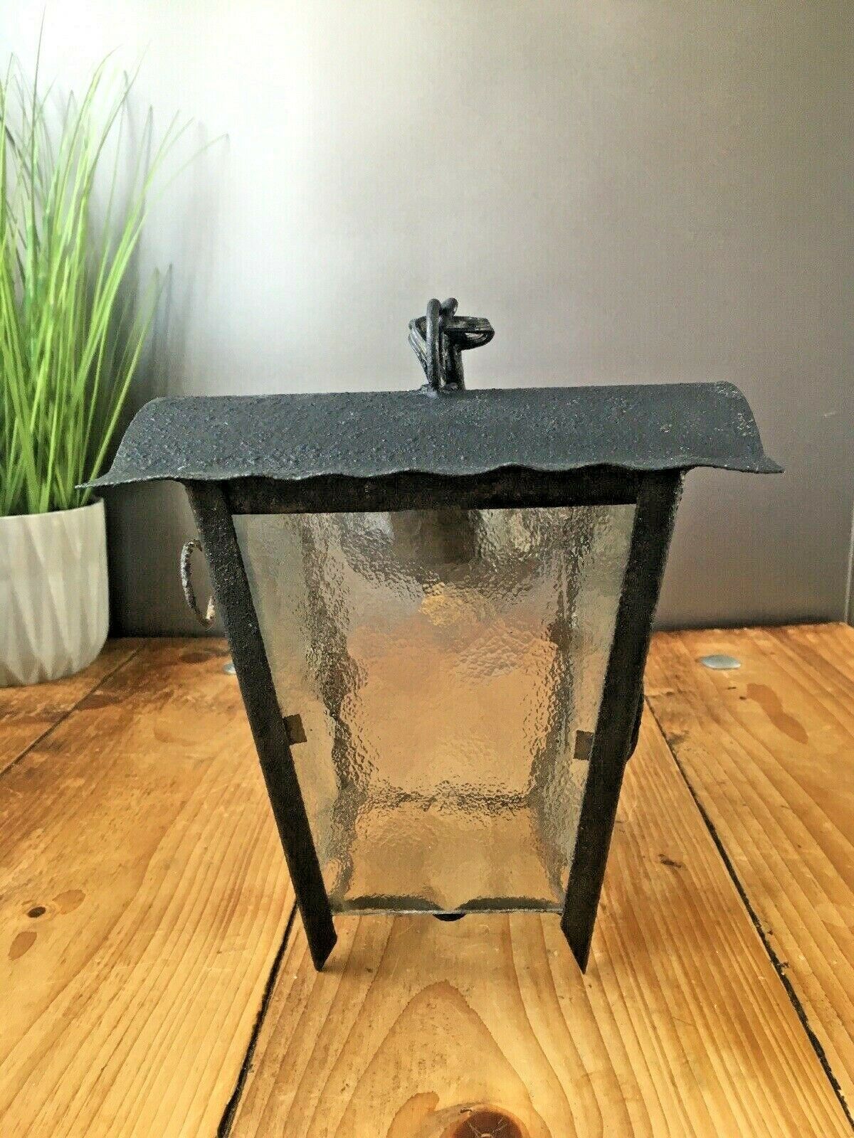 photo furniture Antique French Art Nouveau Iron & Glass Hanging Porch Lantern Lamp Light Gothic
