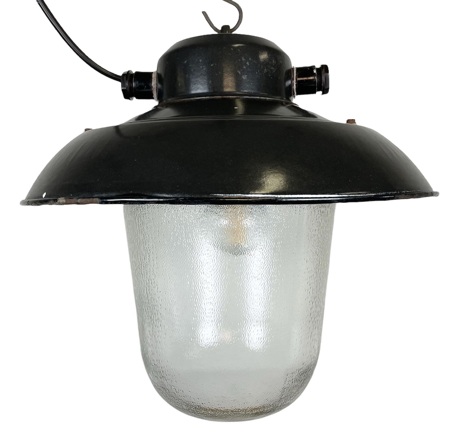 Industrial Black Enamel Factory Hanging Lamp, 1960s