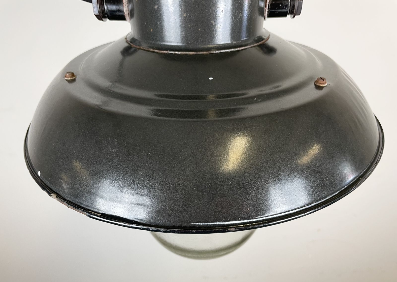 Industrial Black Enamel Factory Hanging Lamp, 1960s photo vinterior