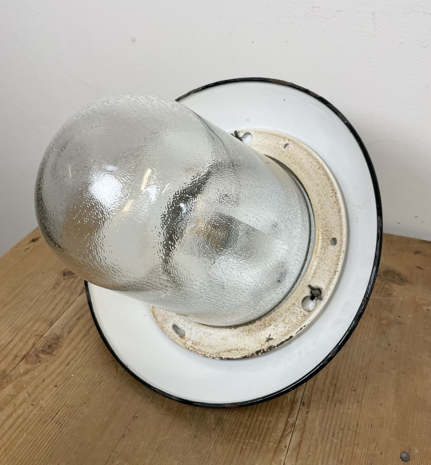 photo for sale Industrial Black Enamel Factory Hanging Lamp, 1960s