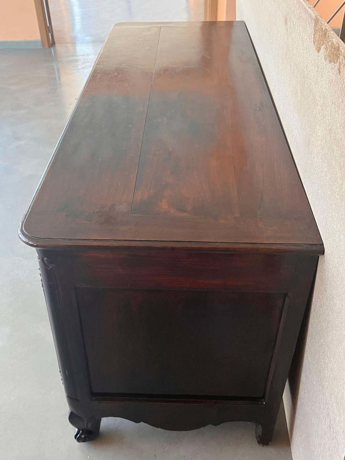 photo for sale Antique Carved Walnut French Provincial Large Buffet Or Sideboard Cabinet