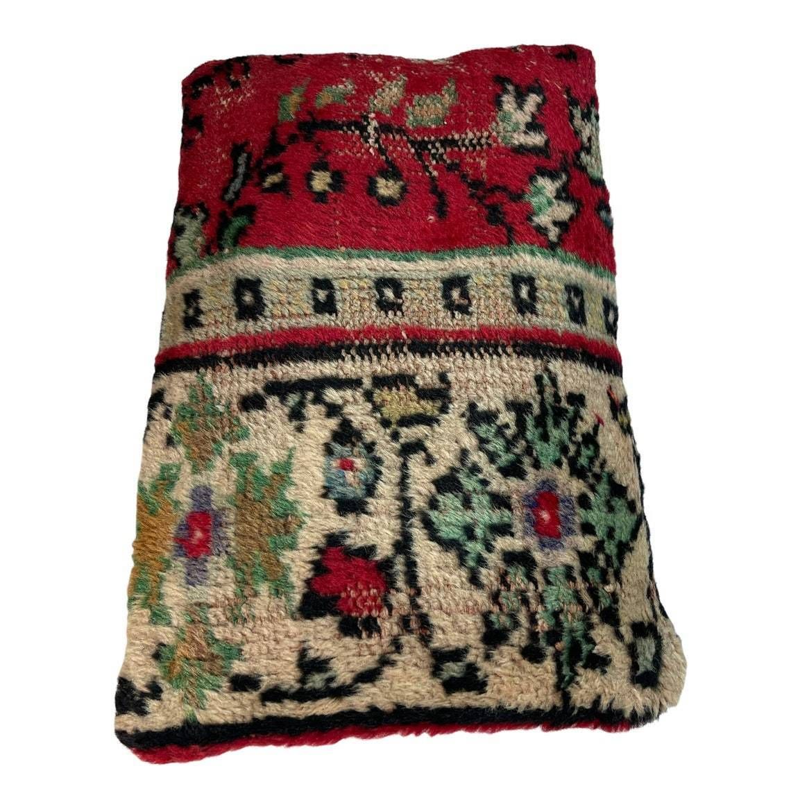 12'' X 20'' Vintage Hand Made Rug Cushion Cover, 30 X 50 Cm Decorative Rug Pillow Cover, Large Vintage Turkish Rug Cushion Cover photo Textiles